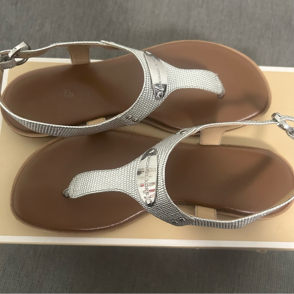 Michael Kors Silver and Tan Sandals
